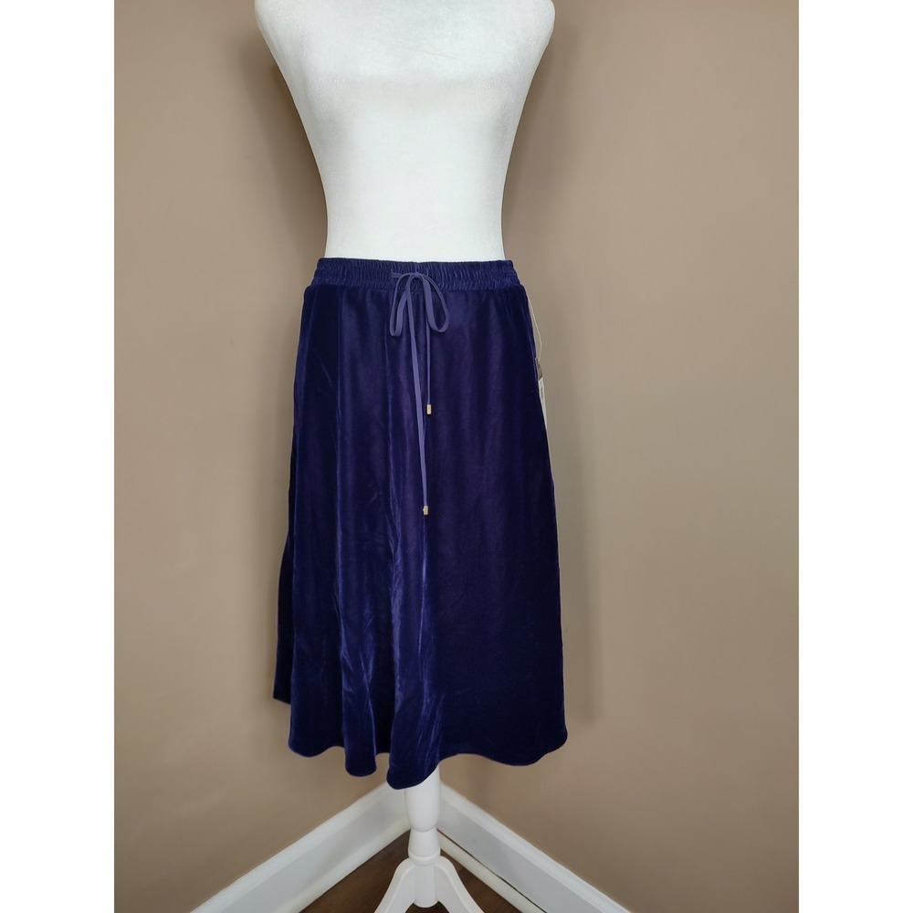Lauren Ralph Lauren Purple Velvet A-Line Skirt Elastic Drawstring Waist NWT